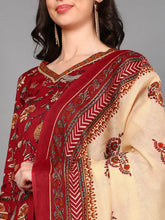 Cotton Floral Printed Kurta Trousers Dupatta-VKSKD1425